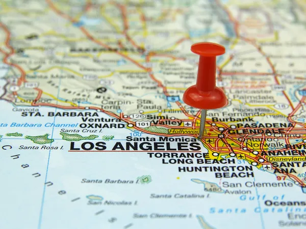Red pin on a map marking Los Angeles