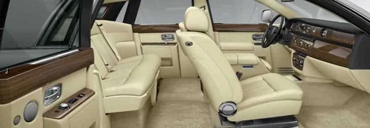 Cream leather rear seats in a Rolls-Royce Phantom